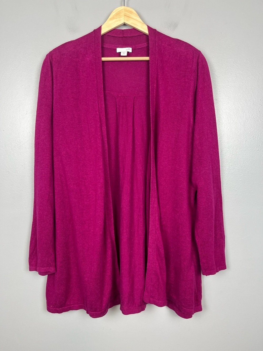 J.Jill berry pink linen rayon lightweight open front cardigan, medium petite.